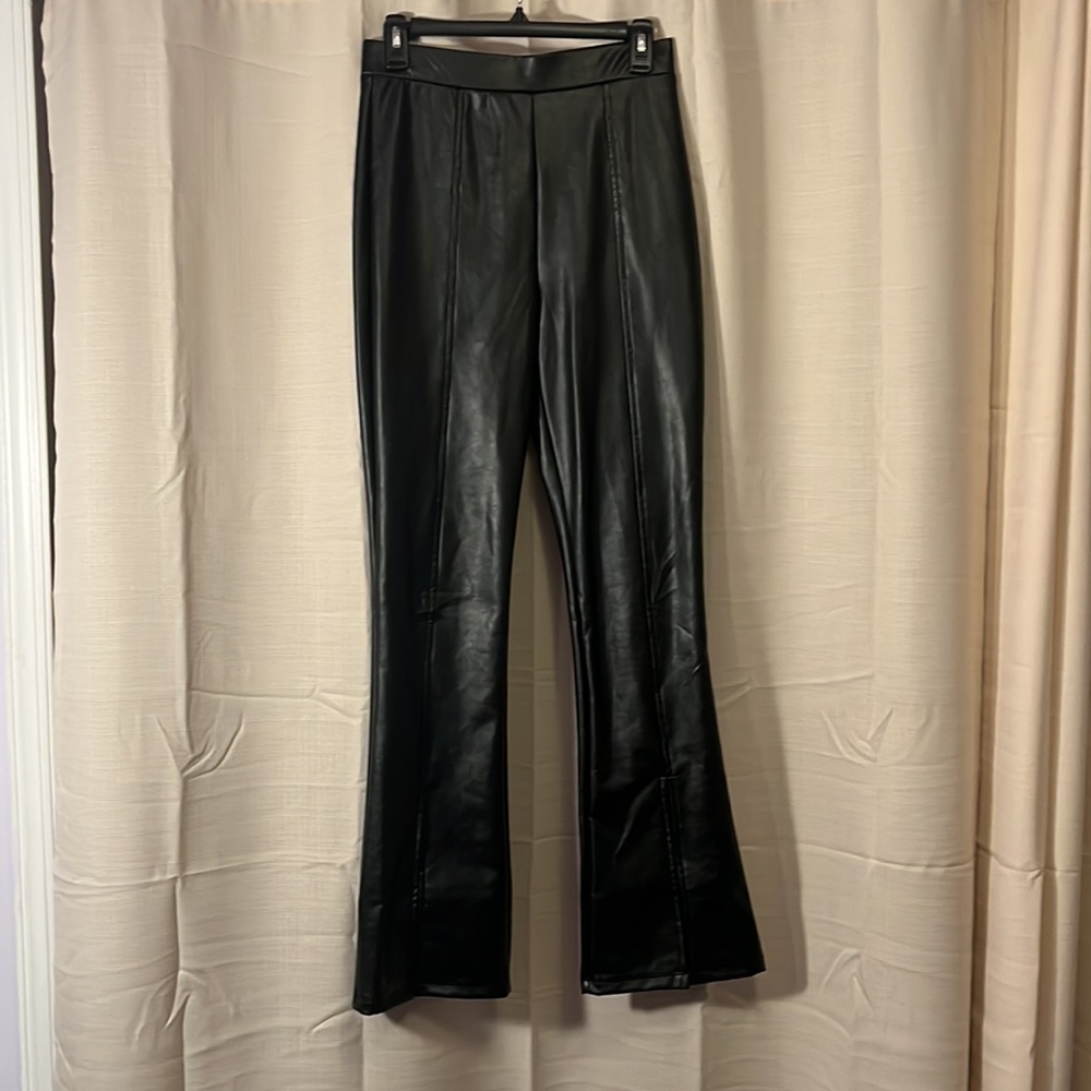High rise flare faux leather pants